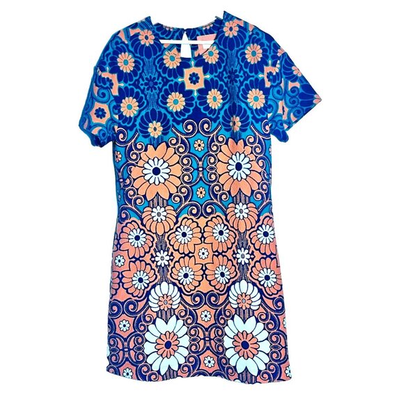 Anthropologie Maeve Floral Shift Mini Dress Mod Blue Green Size M Pockets Casual - Picture 5 of 12